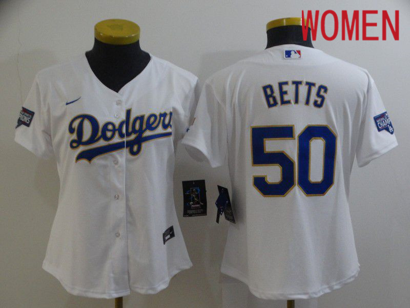 Women Los Angeles Dodgers #50 Betts White Game 2021 Nike MLB Jersey1->los angeles dodgers->MLB Jersey
